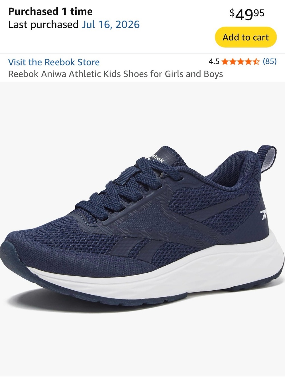 Reebok Kids Navy Athletic Sneakers